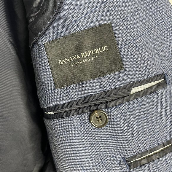 Banana Republic Blue Plaid Wool Blazer Sport Coat Size 44  Guabello - Picture 5 of 6